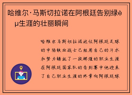 哈维尔·马斯切拉诺在阿根廷告别绿茵生涯的壮丽瞬间